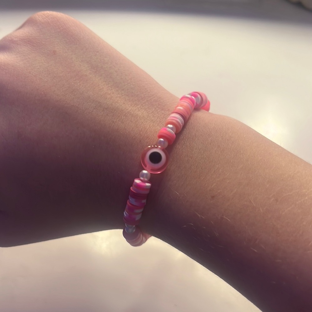 Light pink mixed match evil eye bracelet